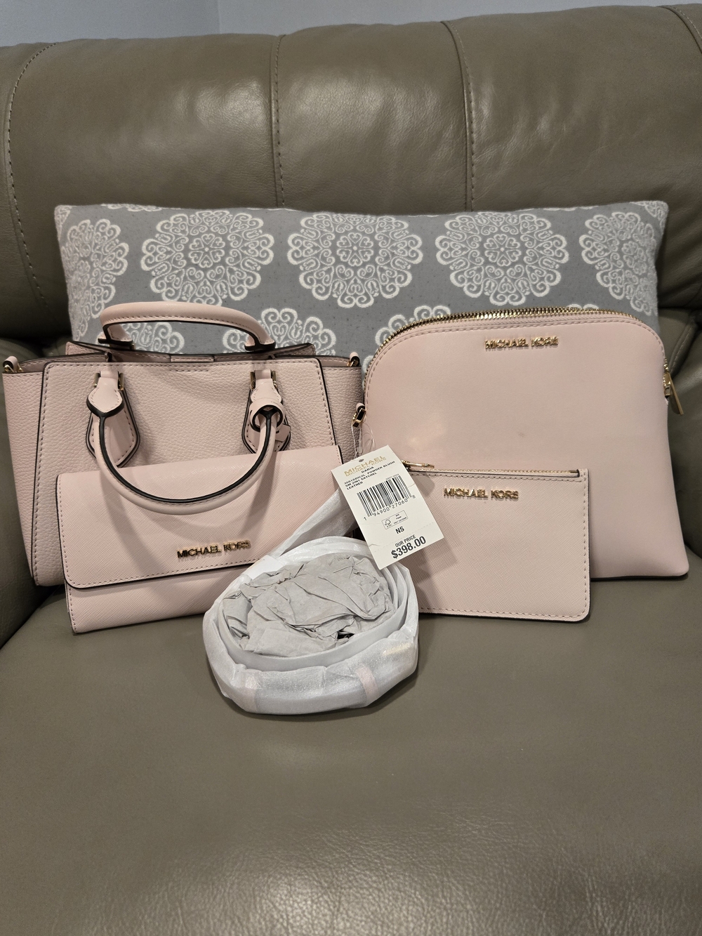 Michael Kors 2 In 1 Leather Satchel With Wallet And Cardholdet Powder Pink NWT